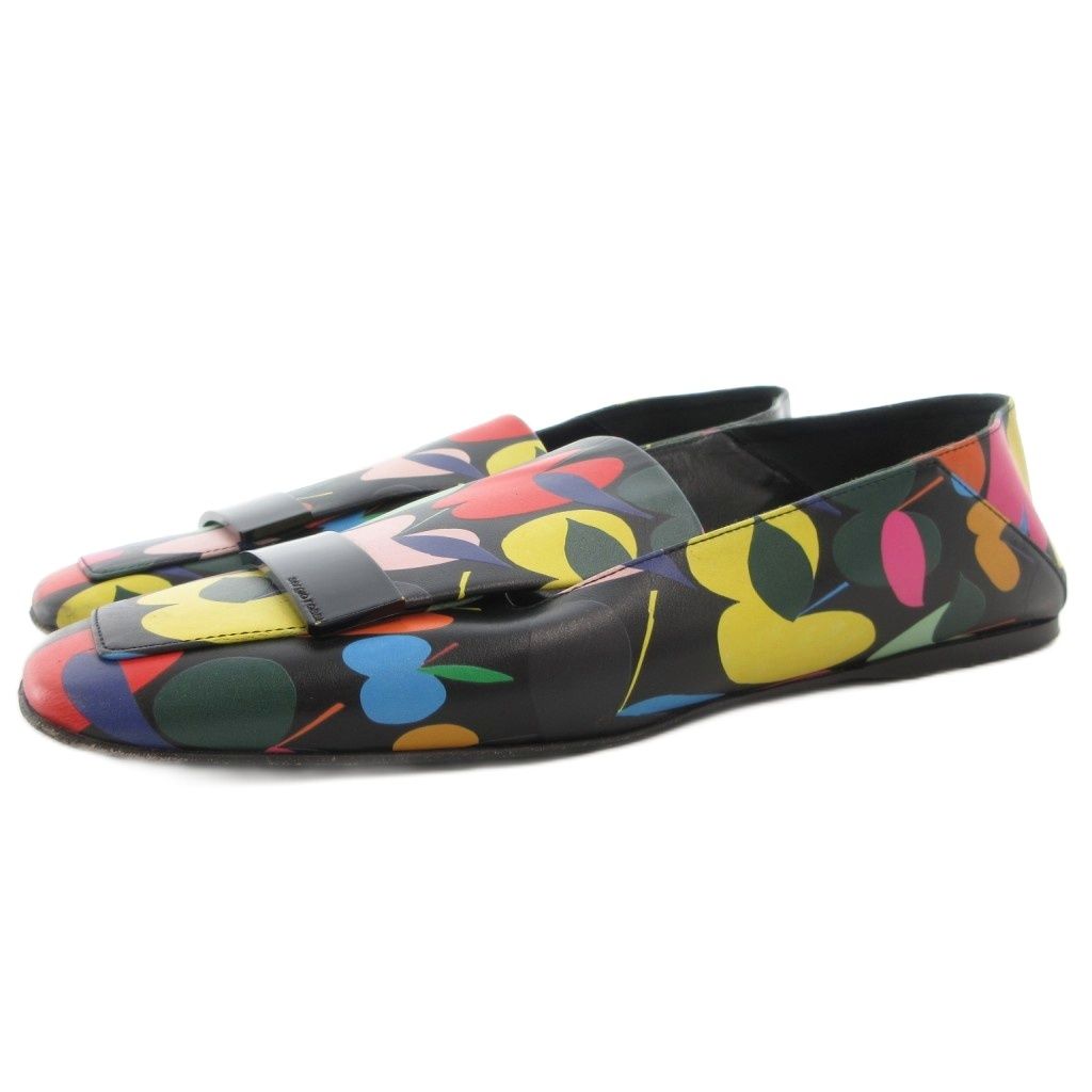 セルジオロッシ Sergio rossi ショウゴ セキネ SHOGO SEKINE スリッポン フラットシューズ レザー 総柄 38 マルチ 黒 ブラック GV GY 62