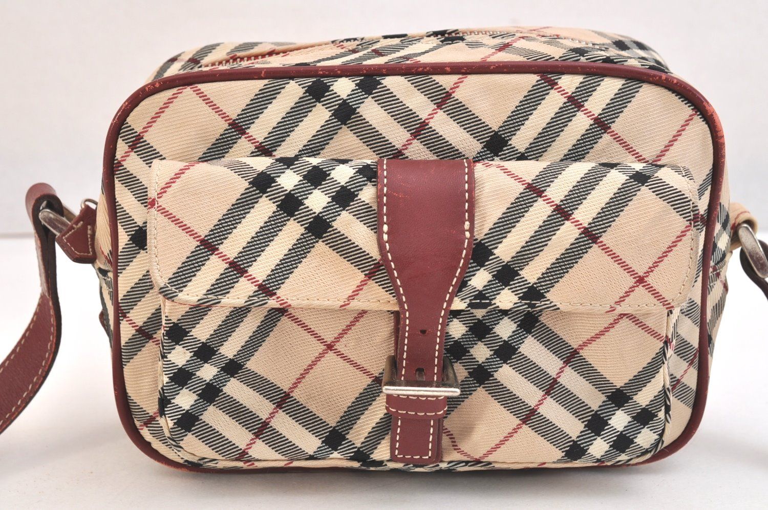 BLUE LABEL バーバリーブルーレーベル チェック柄 ショルダーバッグ ナイロン レザー ベージュ 5057 N