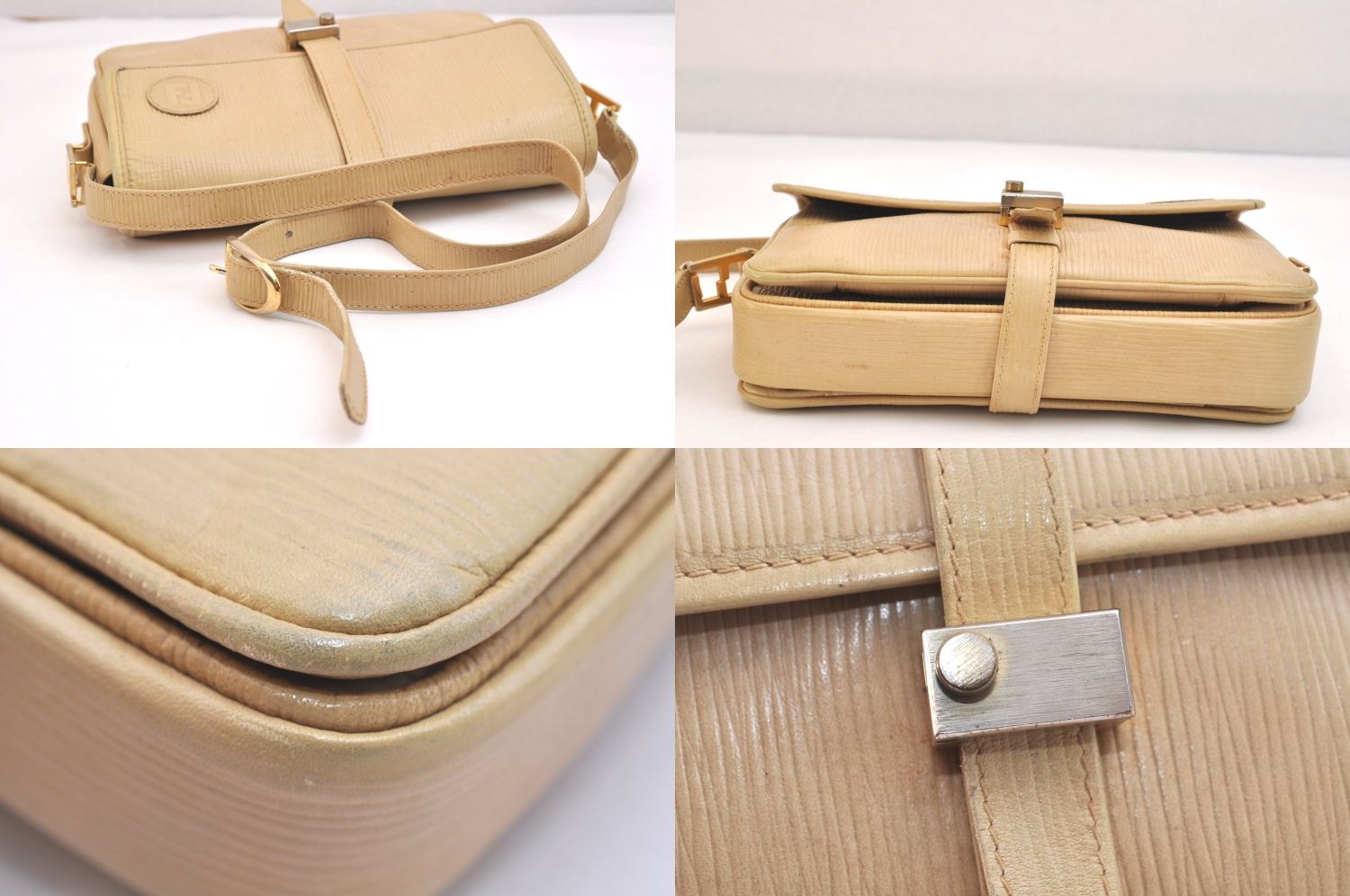  FENDI フェンディ ヴィンテージ ショルダークロスボディーバッグ 財布 レザー ベージュ 5067 N クラッチバッグ バッグ