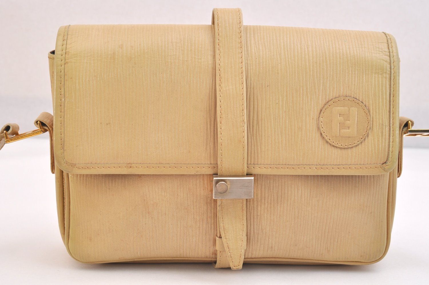 FENDI フェンディ ヴィンテージ ショルダークロスボディーバッグ 財布 レザー ベージュ 5067 N