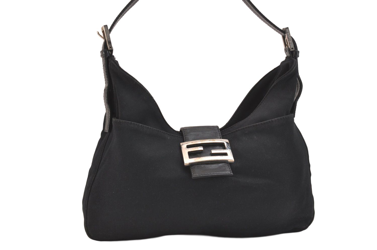 FENDI フェンディ ヴィンテージ ショルダーハンドバッグ 財布 ジャージ レザー ブラック 5086 N