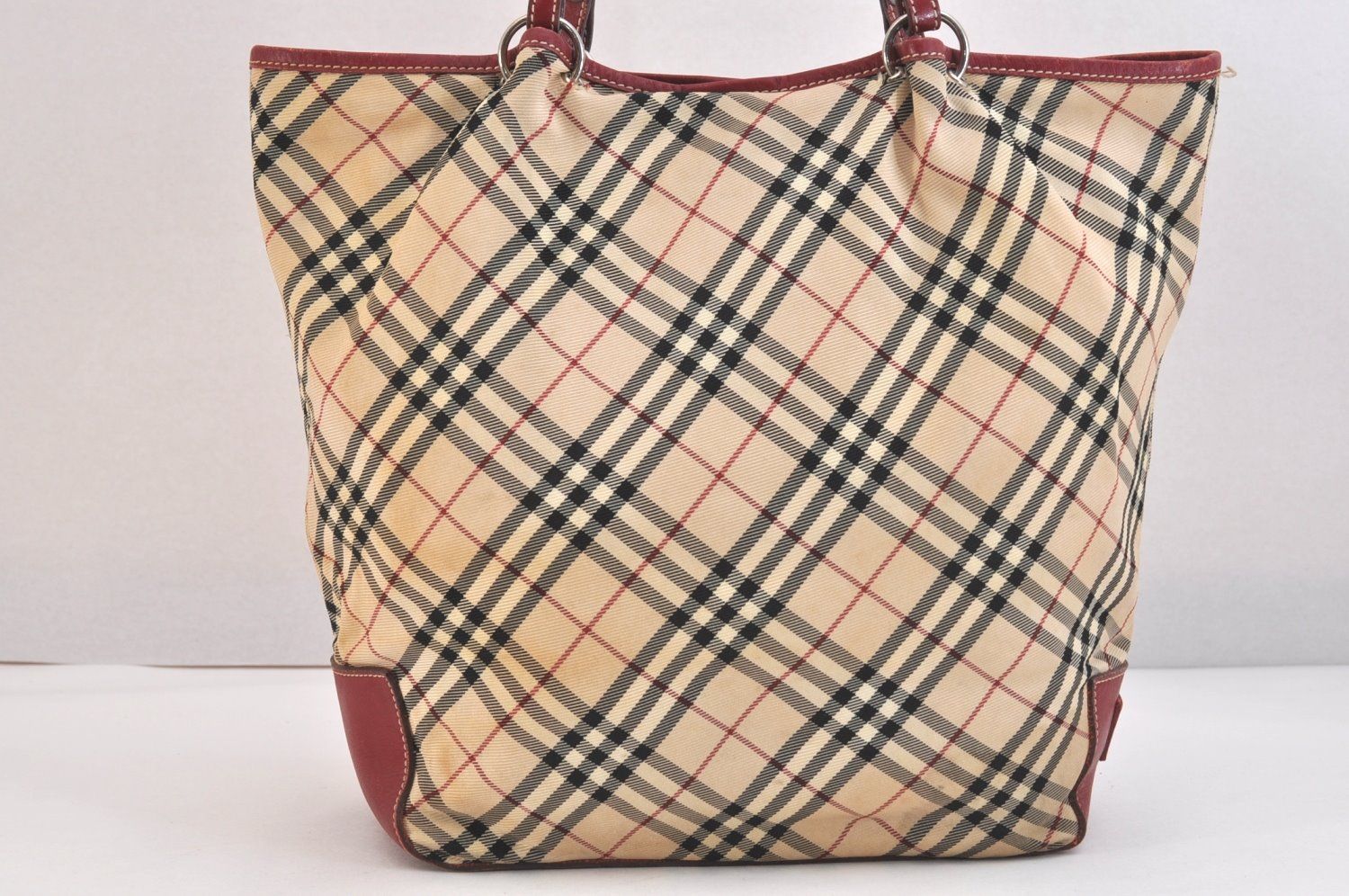 BLUE LABEL バーバリーブルーレーベル チェック柄 ショルダートートバッグ ナイロン レザー ベージュ 5119 N