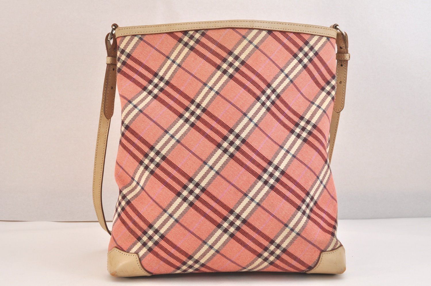 BLUE LABEL バーバリーブルーレーベル チェック柄 ショルダーバッグ キャンバス レザー レッド 5120 N