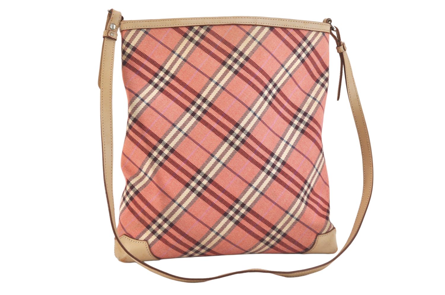 BLUE LABEL バーバリーブルーレーベル チェック柄 ショルダーバッグ キャンバス レザー レッド 5120 N