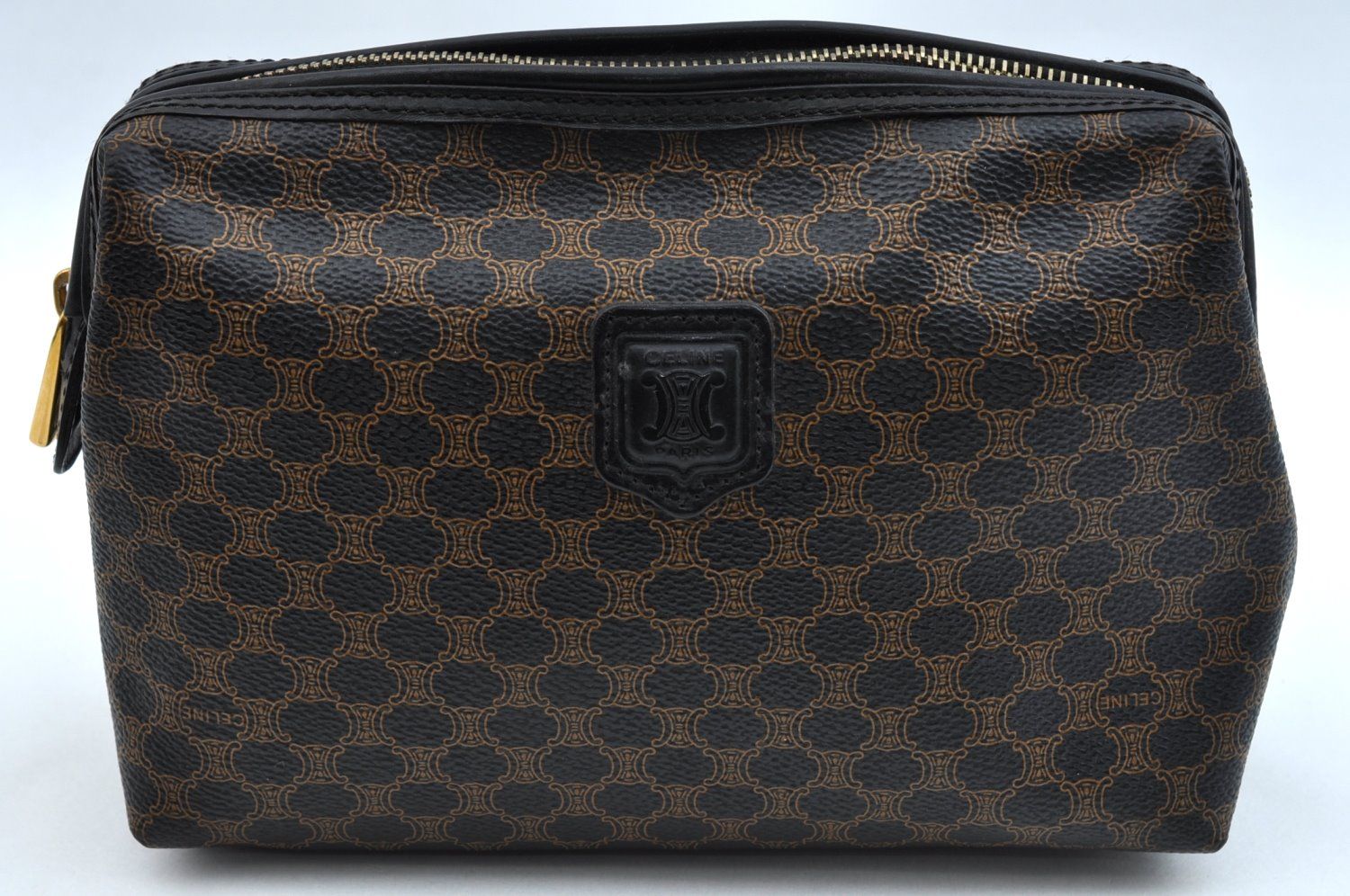 CELINE セリーヌ マカダム ブラゾン 模様 クラッチハンドバッグ ピーブイシー レザー ブラック L 2868