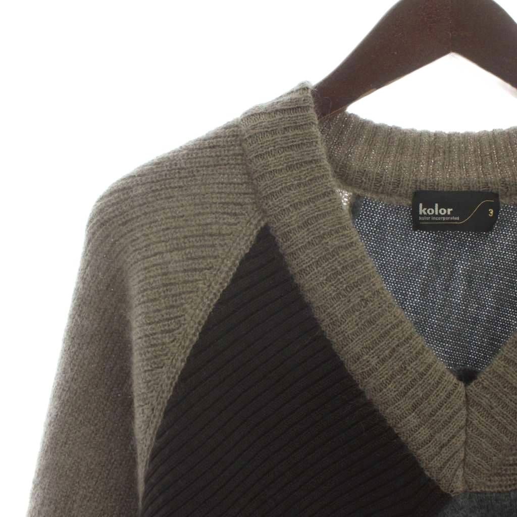 kolor カラー グレー・ブラウン Vネックニット カラー kolor キッドモヘア×エクストラファインウールSWITCHINGニット