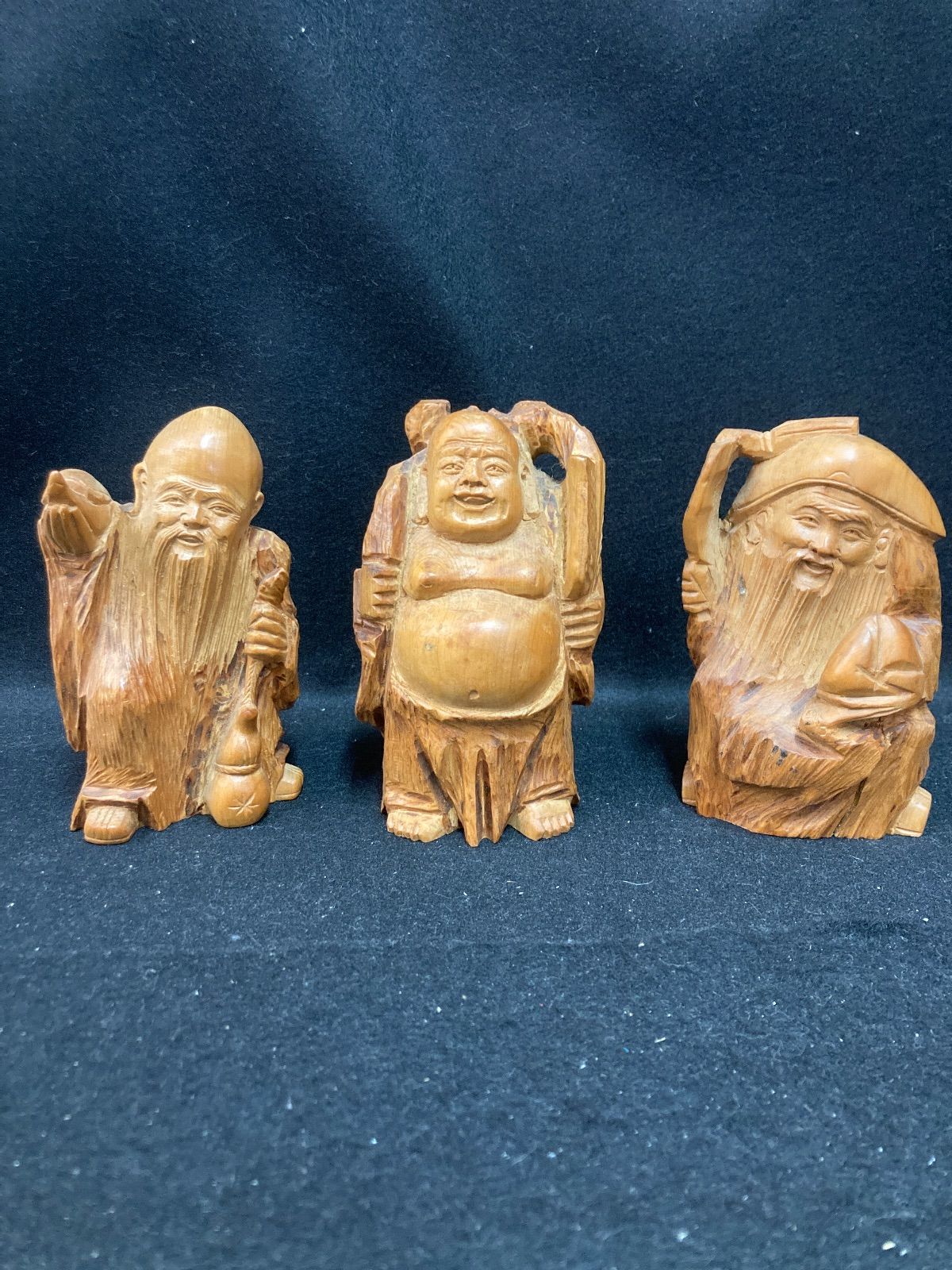 木彫り 七福神 寿老人 大黒天 恵比寿天 3体セット 縁起物 置物 - メルカリ