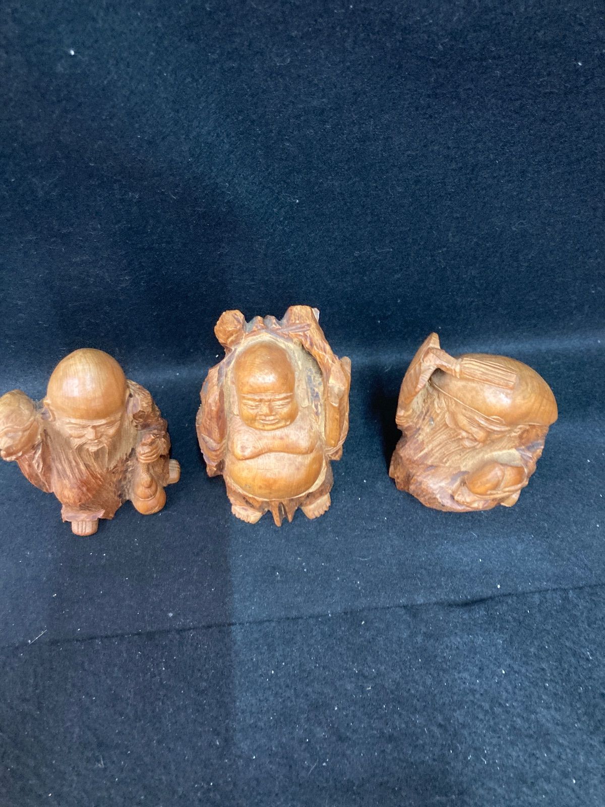 木彫り 七福神 寿老人 大黒天 恵比寿天 3体セット 縁起物 置物 - メルカリ