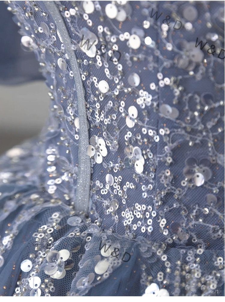 ブルー Vネック ドレス 2025冬 エレガント おしゃれ パーティー フォーマル 司会 合唱 ウェディングゲスト 冬の夜を夢のように彩る エレガントなフェアリーテイルドレス