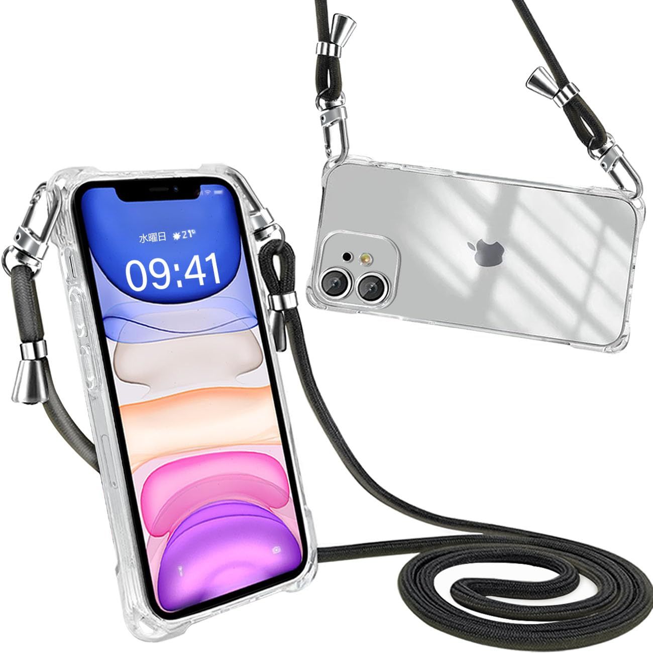 新品 iPhone11 ケース ショルダー クリア 肩掛け 首掛け アイフォン11