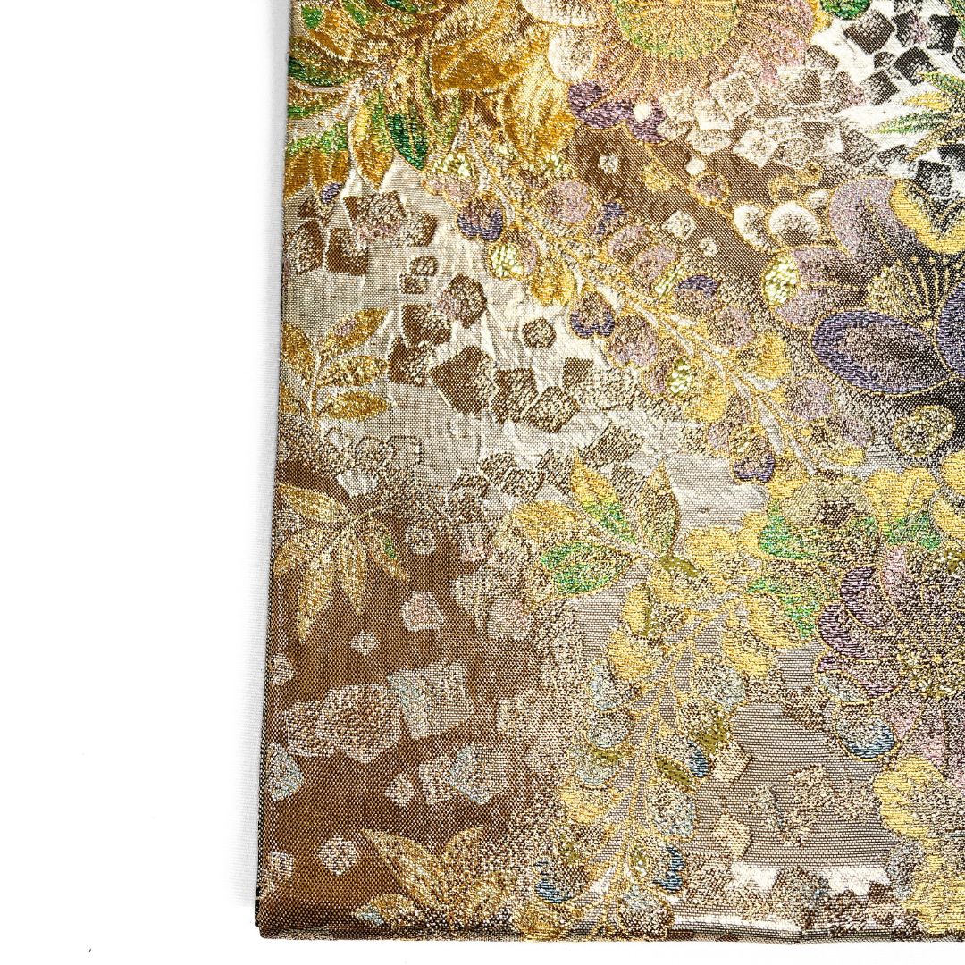 袋帯 辻ヶ花 金糸 銀糸 藤 竹 色紙散らし 着物 123 b d ms 袋帯 帯