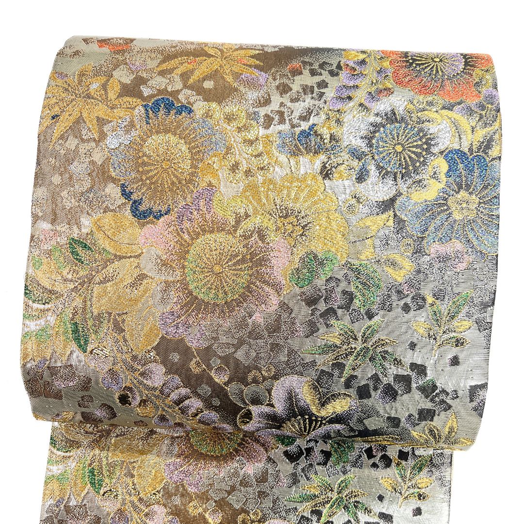 袋帯 辻ヶ花 金糸 銀糸 藤 竹 色紙散らし 着物 123b d ms - メルカリ 袋帯 辻ヶ花 金糸 銀糸 藤 竹 色紙散らし 着物 123b d ms - メルカリ