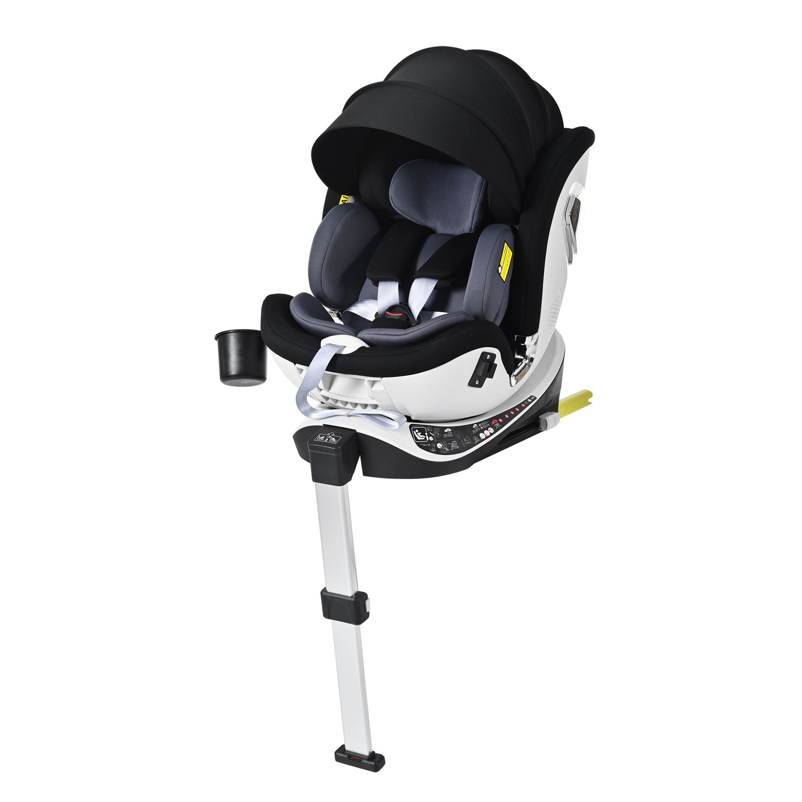 サポートレッグ 片手で回転 新安全基準R 129適合 チャイルドシート ISOFIX 360度回転 0-12歳頃 40～150 cm キャノピー付き ジュニアシート 長く使える 洗える 取付簡単 キッズシート ベビーシート 出産祝い ブラック ダークグレー