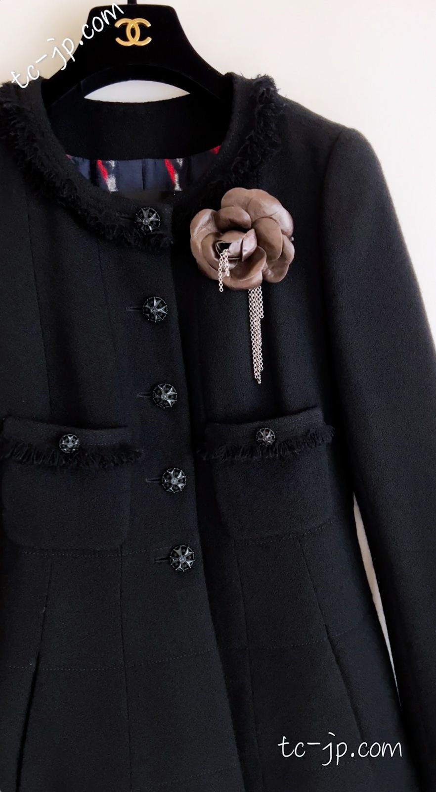  シャネル ジャケット コート ワンピース CHANEL ブラック フリンジ ウール ツイード カール ラガーフェルド 108万 超 34 その他 スーツ フォーマル ドレス