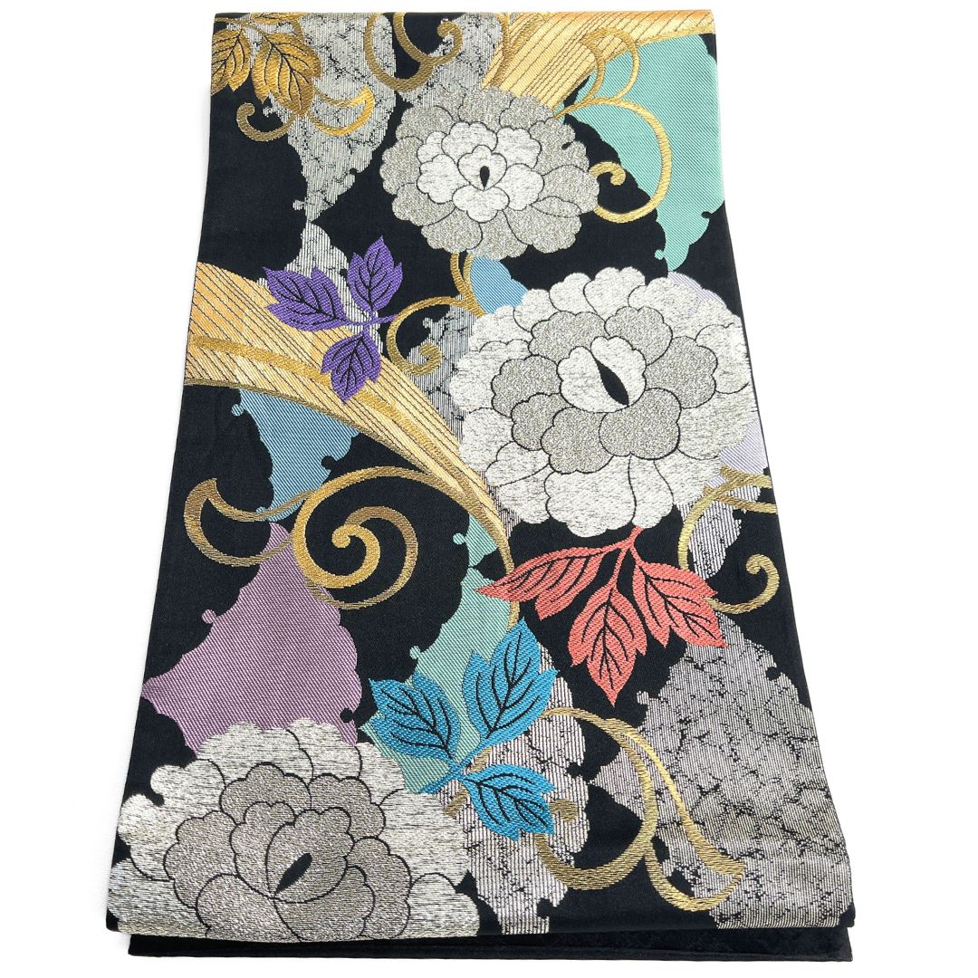 振袖帯 牡丹 唐草 雪輪 袋帯 金糸 着物 123 b d ms