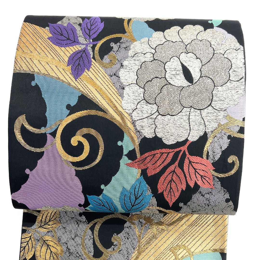 振袖帯 牡丹 唐草 雪輪 袋帯 金糸 着物 123 b d ms