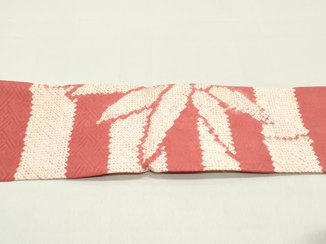  平和屋着物 名門 藤娘きぬたや 総絞り 九寸名古屋帯 笹竹文 銀朱色 正絹 ob 名古屋帯 帯