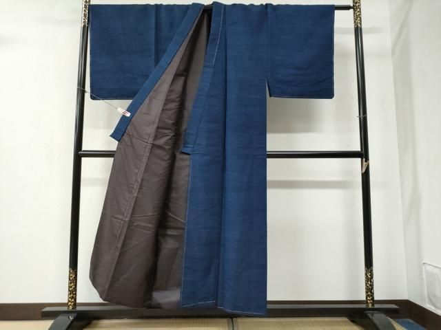 平和屋着物 男性 紬 アンサンブル 色無地 紺青色 正絹 yc