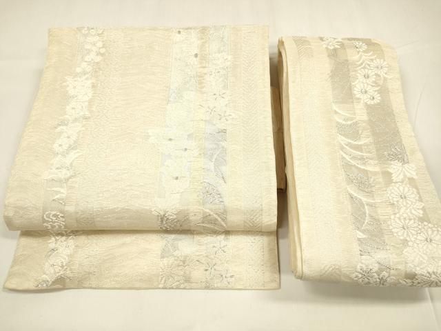 平和屋着物 夏物 つけ帯 唐織 草花間道 銀糸 正絹 cm