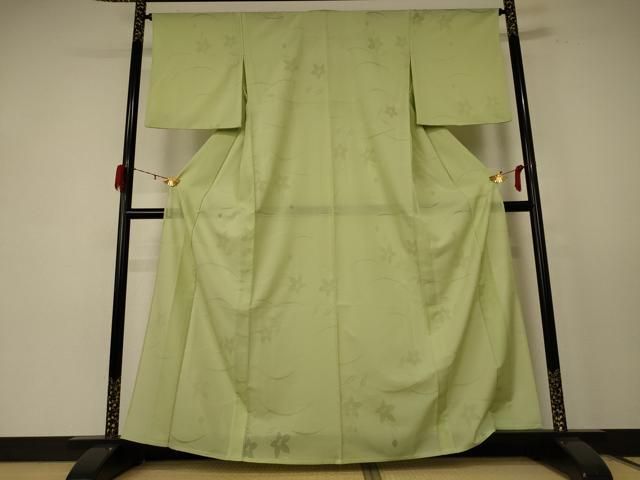 平和屋着物 夏物 色無地 縦絽 芝花紋紗 若菜色 正絹 jd