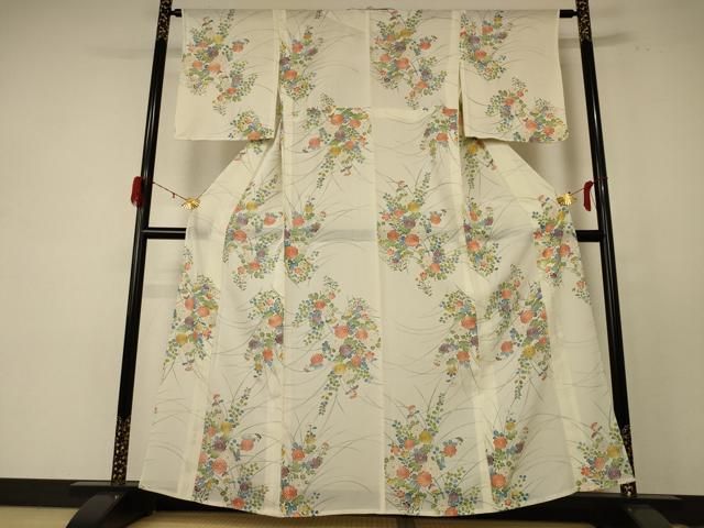 平和屋着物 夏物 小紋 絽 草花文 金彩 正絹 jd