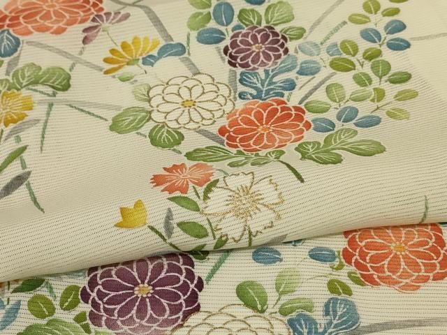  平和屋着物 夏物 小紋 絽 草花文 金彩 正絹 jd 小紋 着物