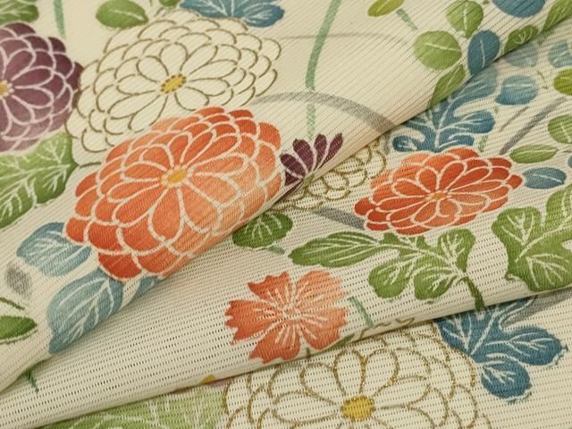 平和屋着物 夏物 小紋 絽 草花文 金彩 正絹 jd