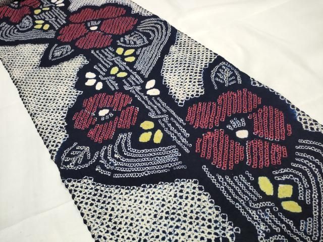 平和屋着物∴夏物 浴衣 有松鳴海絞 反物 着尺 流水花文 綿 zzz