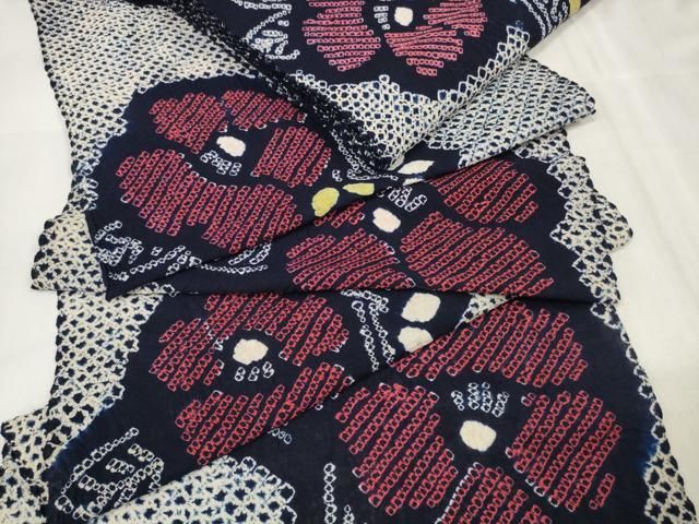 平和屋着物∴夏物 浴衣 有松鳴海絞 反物 着尺 流水花文 綿 zzz