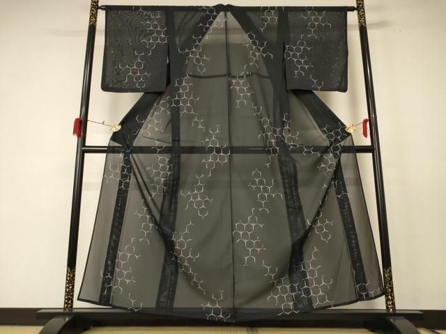 平和屋着物 夏物 小紋 絽 亀甲文 洗える着物 jd