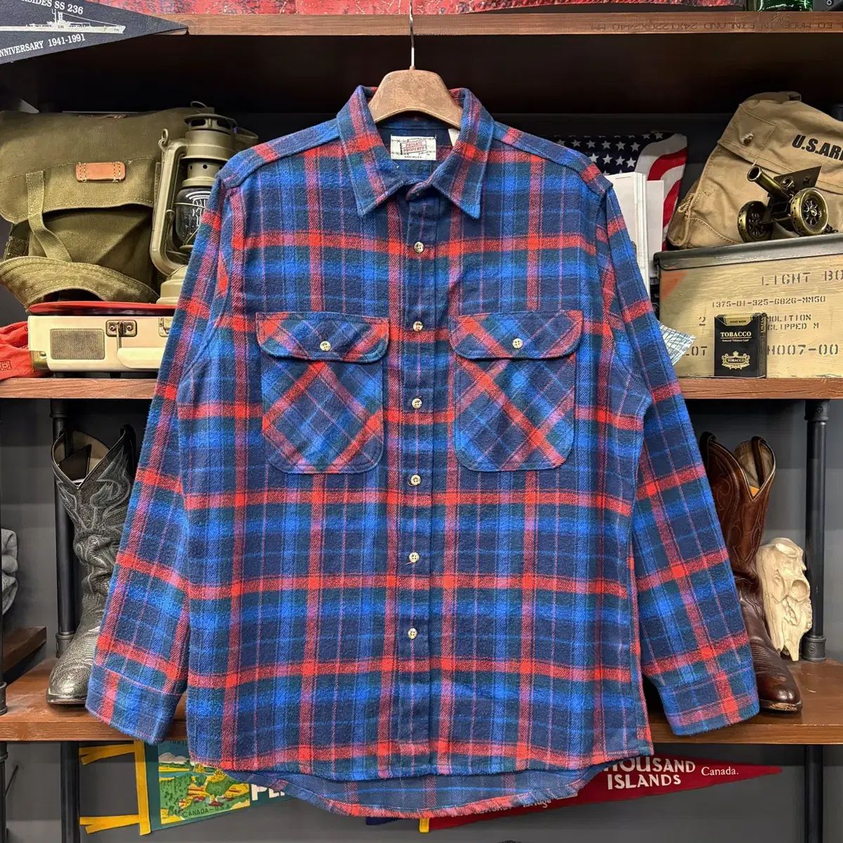 90s private property アメリカ製 ヘビーフランネル チェック ワークシャツ N191