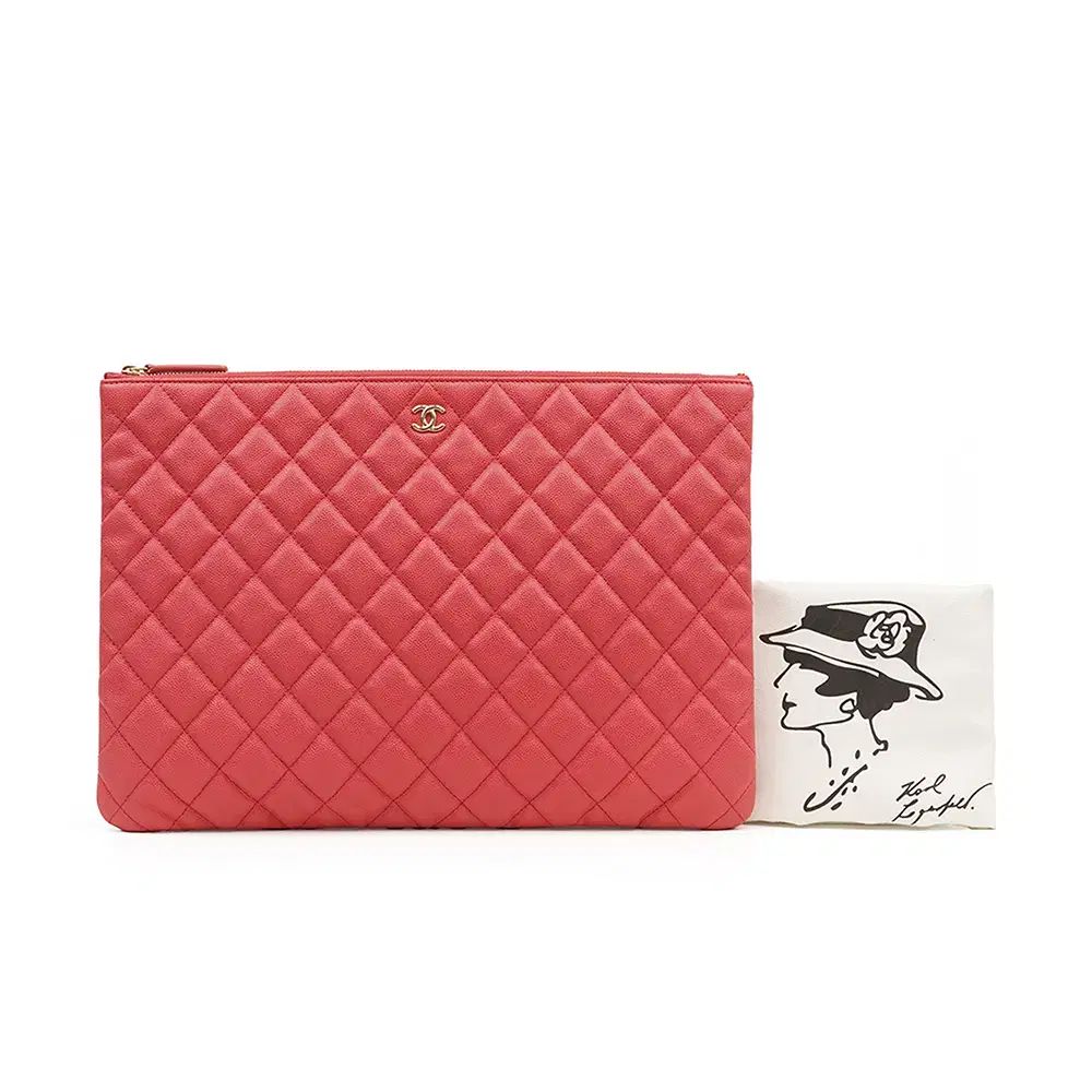 ブランド CHANEL シャネル クラシック キャビア large クラッチバッグ コーラルピンク A 82552