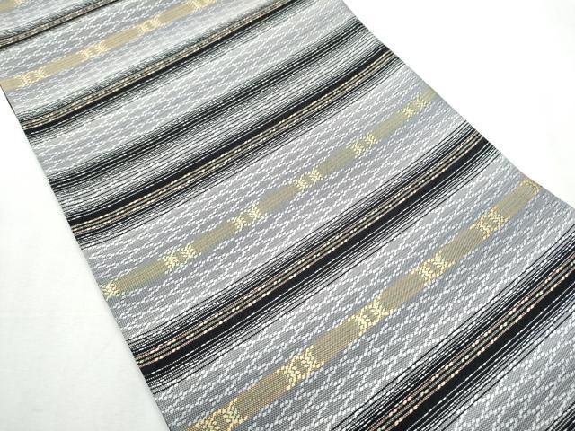 平和屋着物 六通柄袋帯 花織 横段文 黒地 健勝苑扱い 正絹 hy