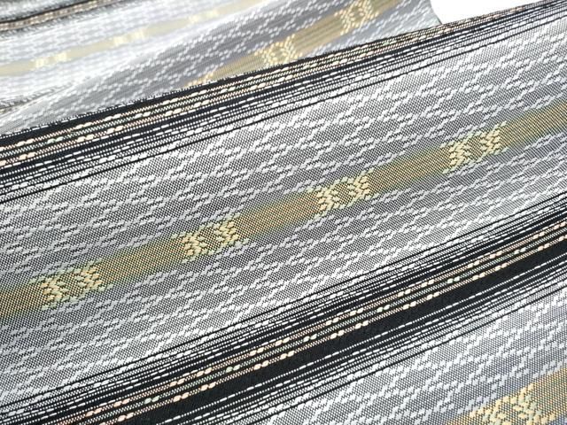  平和屋着物 六通柄袋帯 花織 横段文 黒地 健勝苑扱い 正絹 hy 袋帯 帯