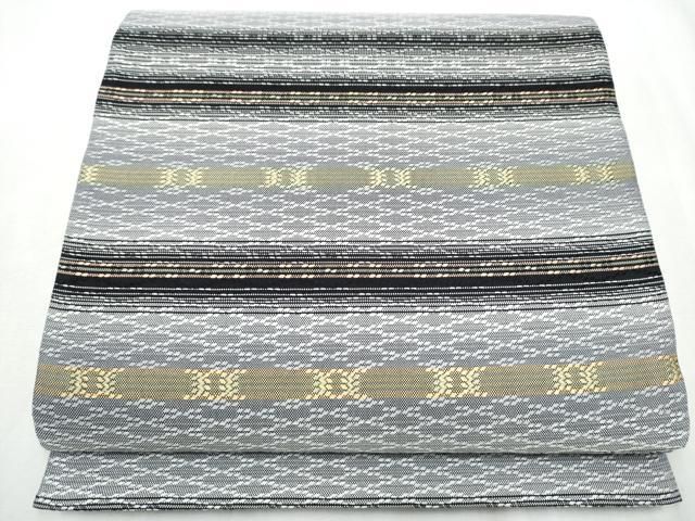 平和屋着物 六通柄袋帯 花織 横段文 黒地 健勝苑扱い 正絹 hy