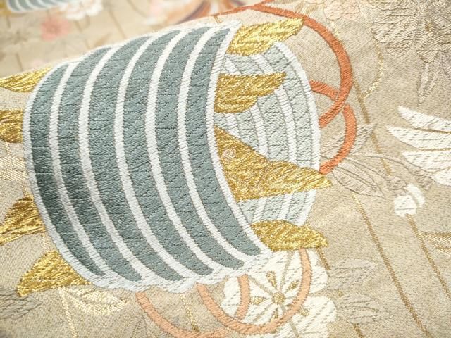  平和屋着物 六通柄袋帯 唐織 綴れ 鳳凰糸巻き花文 金糸 正絹 hy 袋帯 帯