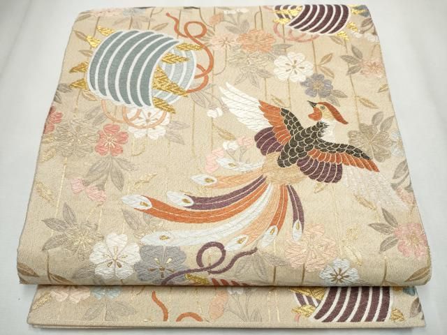 平和屋着物 六通柄袋帯 唐織 綴れ 鳳凰糸巻き花文 金糸 正絹 hy