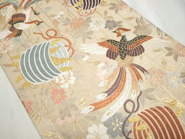 平和屋着物 六通柄袋帯 唐織 綴れ 鳳凰糸巻き花文 金糸 正絹 hy