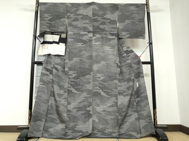 平和屋着物 重要無形文化財 人間国宝 中村勇二郎 江戸小紋 想い出百選 紫陽花縮緬 黒地 鈴乃屋扱い 証紙付き 正絹 ud