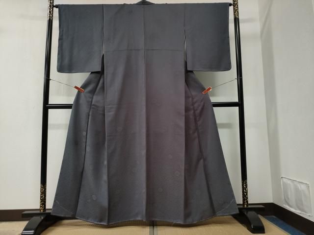 平和屋着物 上質な色無地 菊花地紋 黒橡色 正絹 yc