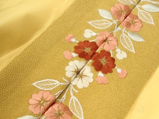  平和屋着物 長襦袢 袷 絞り 光輪椿地紋 花葉色 半衿刺繍 正絹 yc 長襦袢 長襦袢 半襦袢