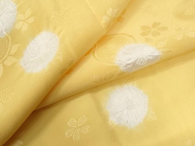 平和屋着物 長襦袢 袷 絞り 光輪椿地紋 花葉色 半衿刺繍 正絹 yc