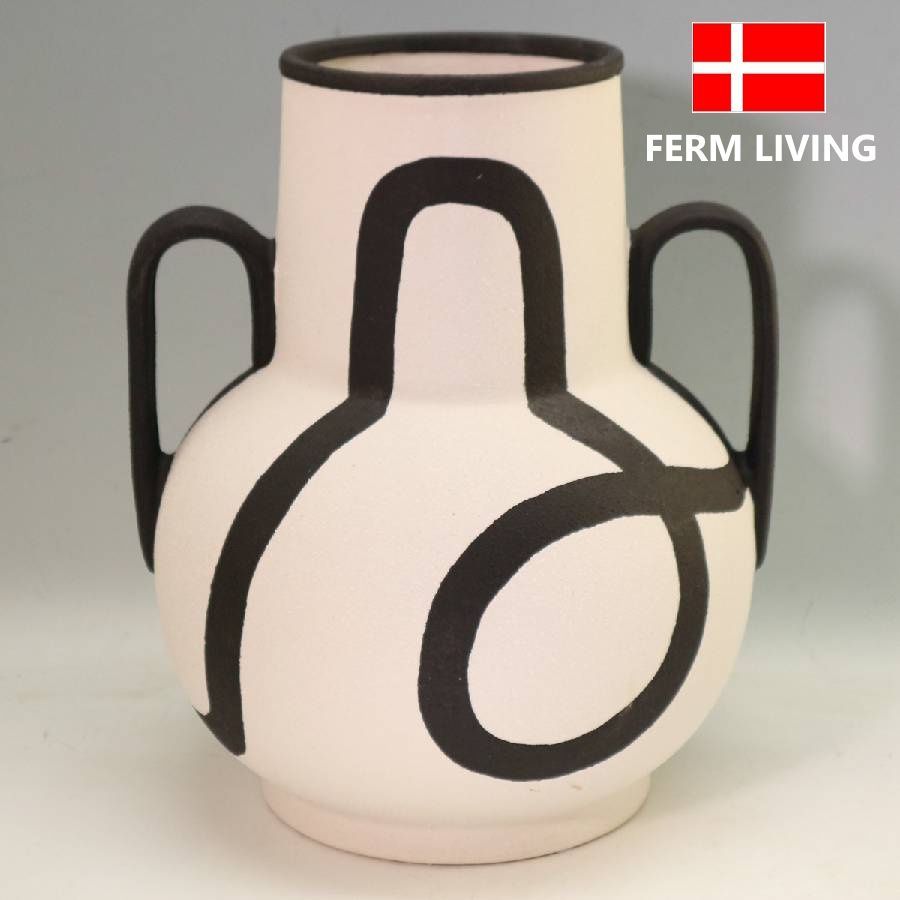 北欧デンマーク FERM LIVING トレース ハンドペイント ストーンウェア 花瓶 フラワーベース モノクロ ファームリビング 326 f 17