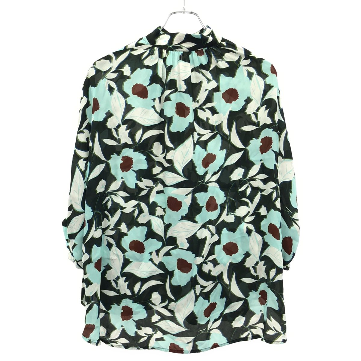 christian wijnants クリスチャンワイナンツ LAND OF 別注 レーヨンシルク フラワーブラウスシャツ ブルー系×ダークグリーン 36