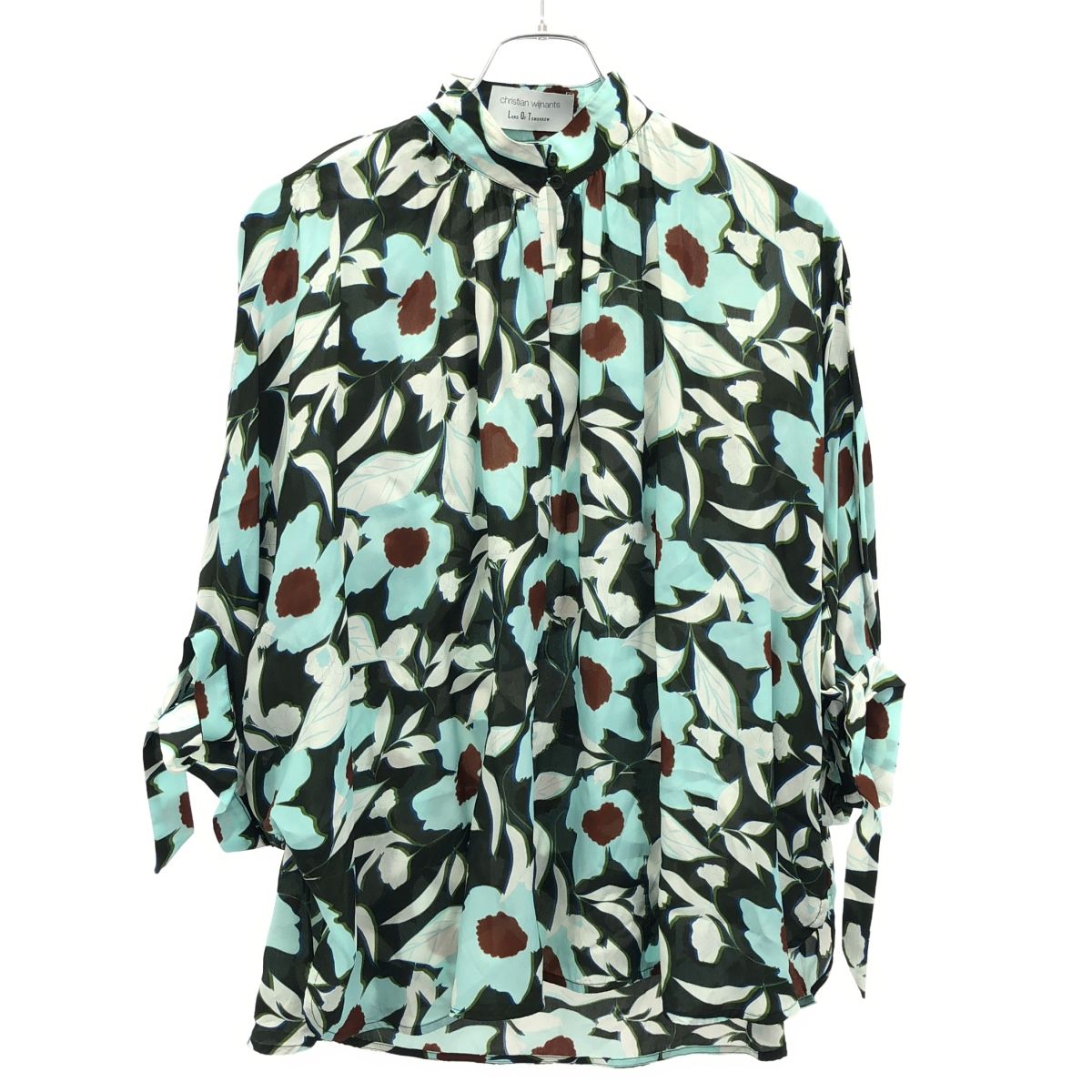 christian wijnants クリスチャンワイナンツ LAND OF 別注 レーヨンシルク フラワーブラウスシャツ ブルー系×ダークグリーン 36