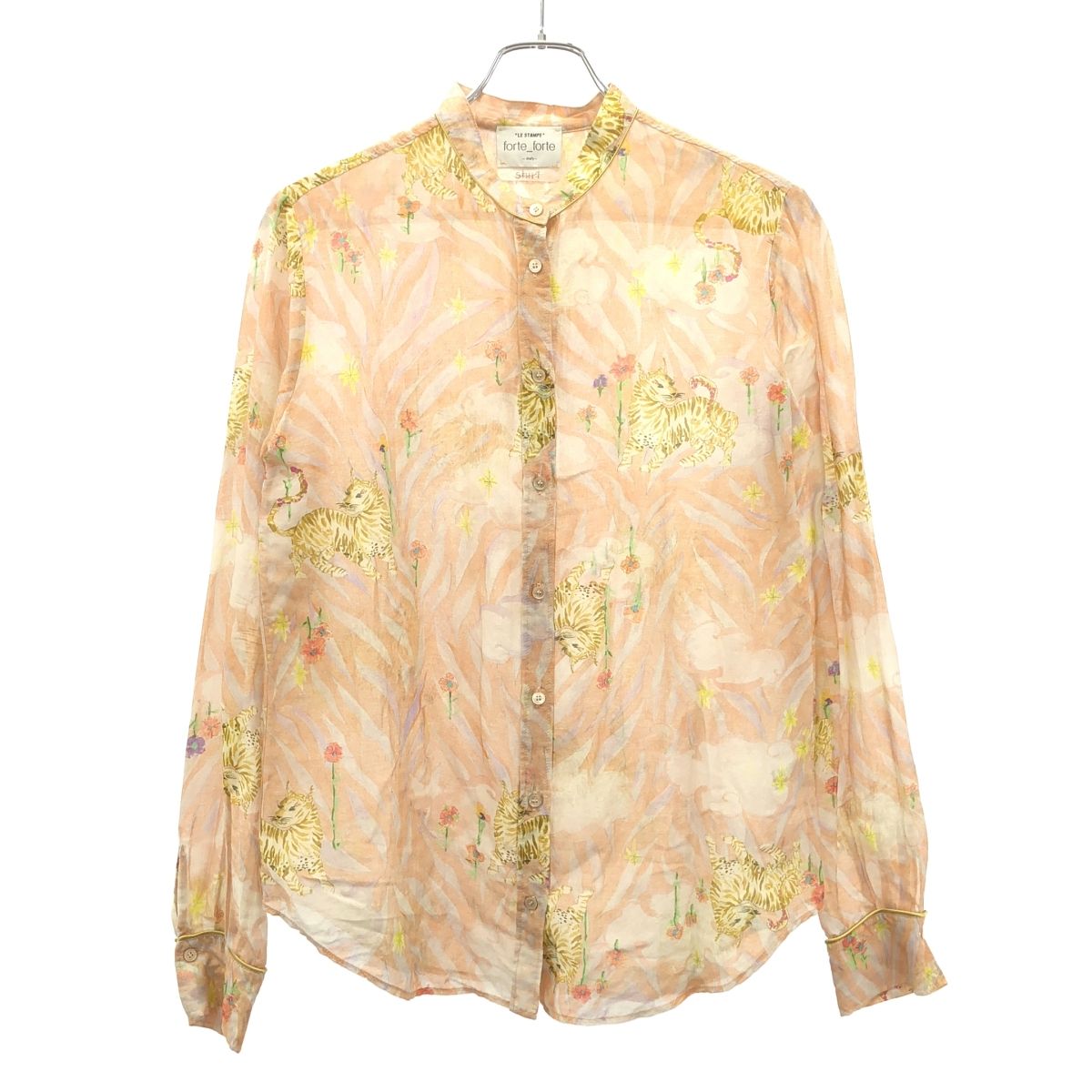 forte_forte フォルテ アニマルフラワープリントノー ブラウスシャツ ピンク 1