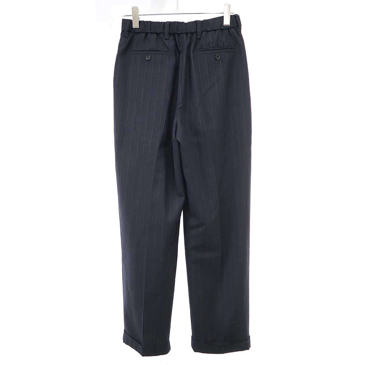 miu ミュウミュウ ロゴパッチ ピンストライプトラウザーパンツ MP 1748 ネイビー 42