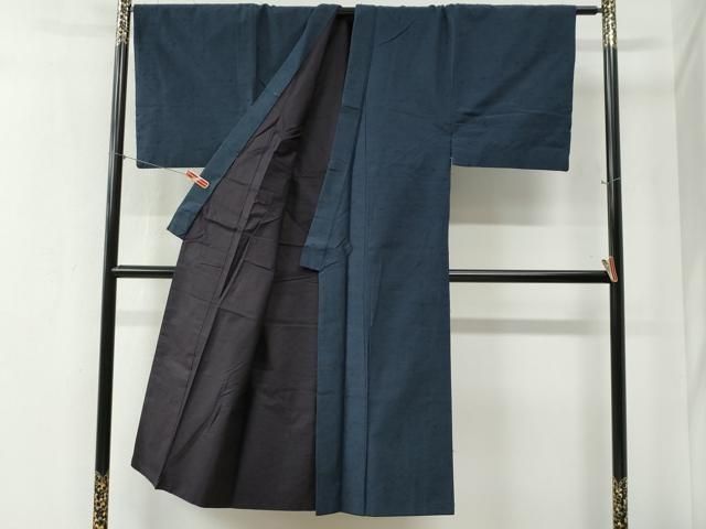 平和屋着物 男性 髭紬 アンサンブル 色無地 留紺色 正絹 yc