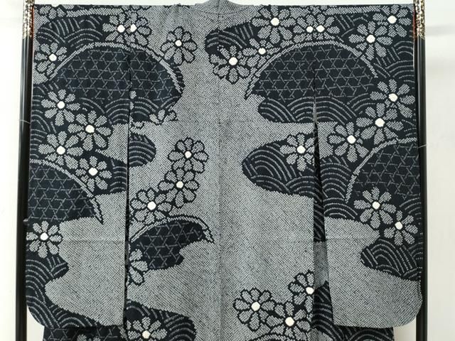 平和屋着物 豪華振袖 総絞り 網目舞花文 黒地 正絹 yc