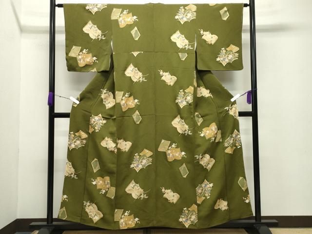 平和屋着物 上質な小紋 冊子花鳥文 金彩 鬼しぼ縮緬 正絹 gh